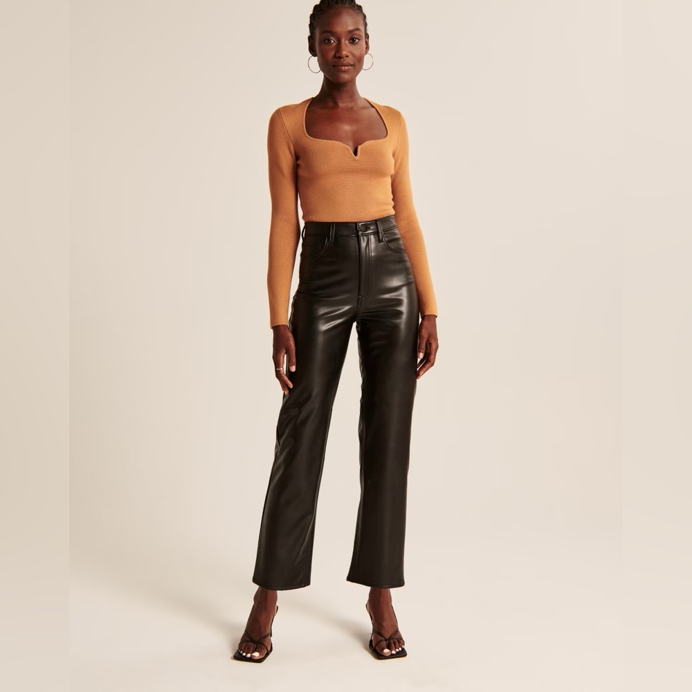 Abercrombie & Fitch Vegan Leather Ankle Straight Pant - Picture 1 of 8